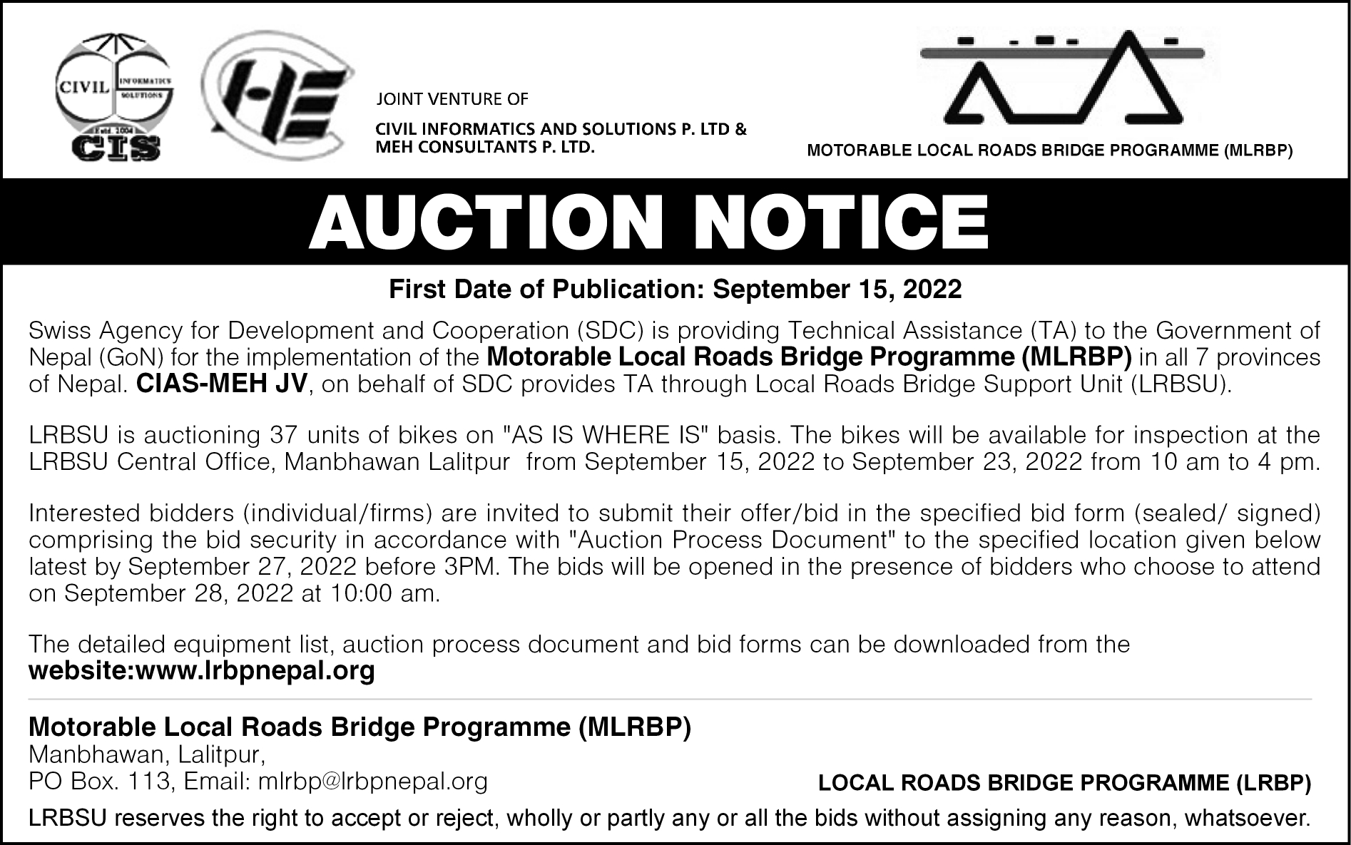 Auction Notice-37 units of bike